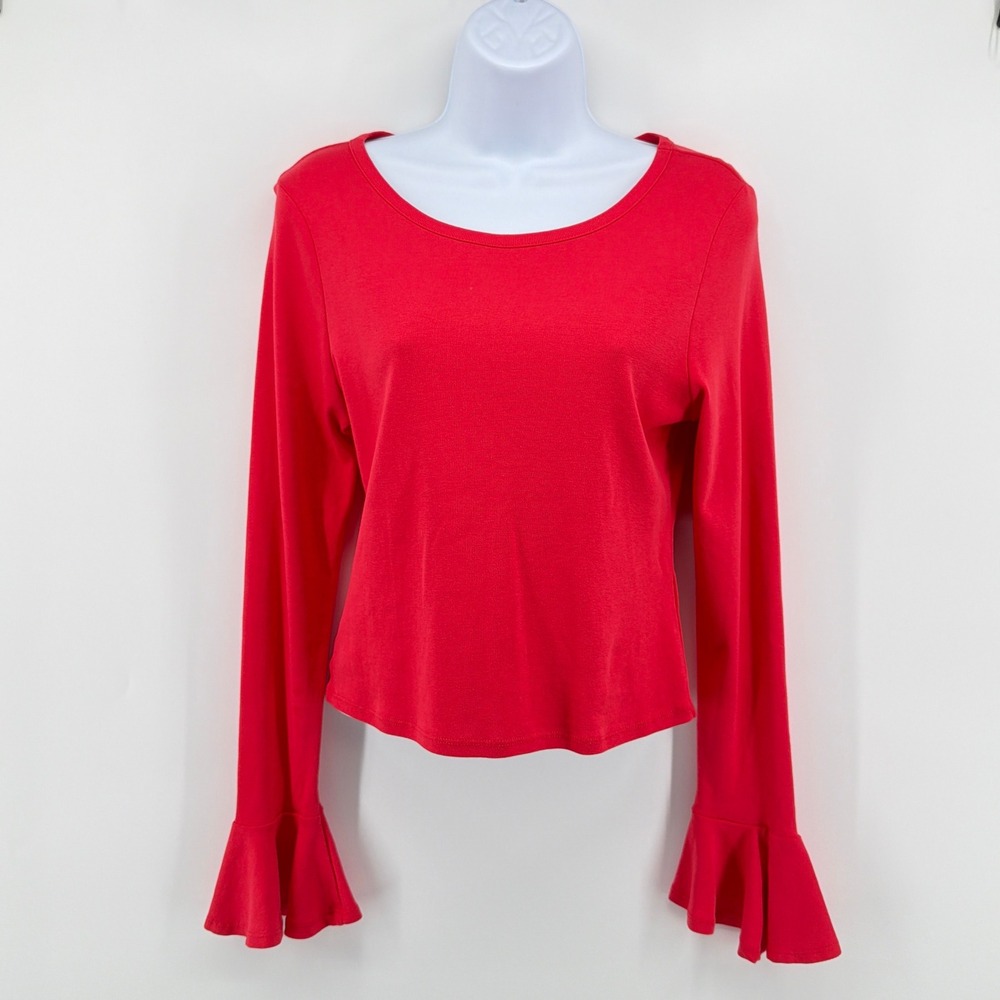 Anthropologie Maeve Red Bell Sleeve Flounce Cuff Scoop Neck Cotton Top Small S